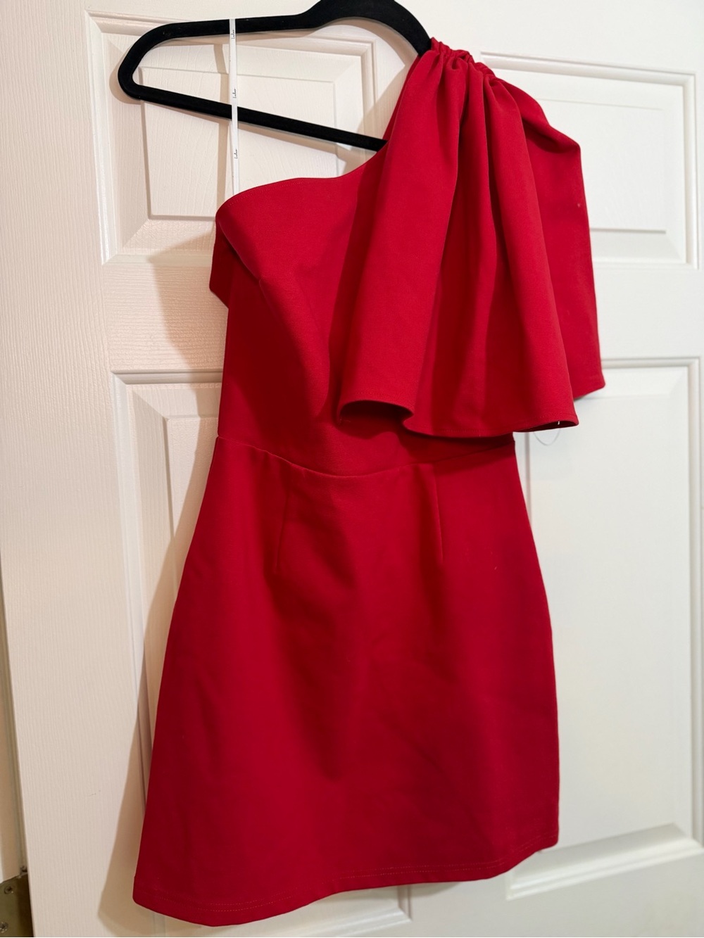 Lulu's One-Shoulder Red Cocktail Dress with Draped Ruffle